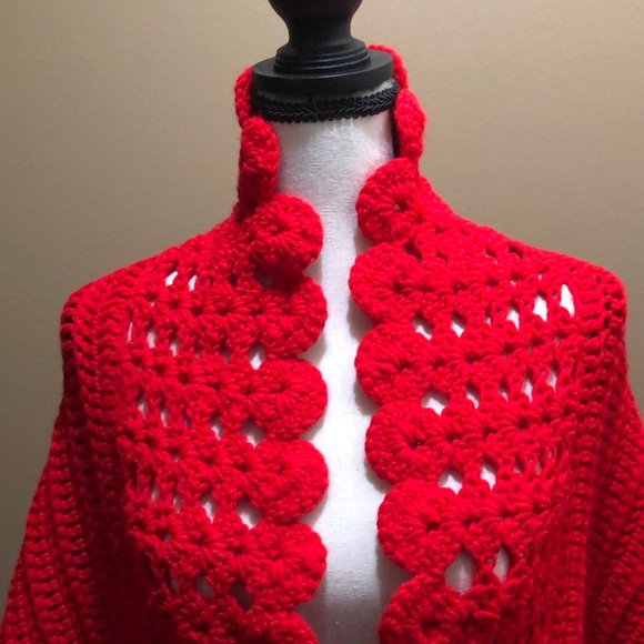 Beautiful Red Crocheted Jacket by “Evie”. you must see it to appreciate it. - Picture 5 of 11